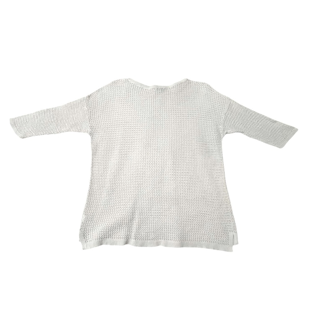 J. Jill Linen Cotton Open Knit Sweater Tunic Top White Large Coastal Boho